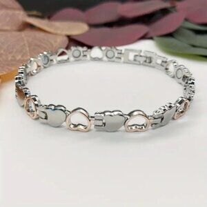 Silver and Rose Gold Heart Bracelet with Magnets for Health Benefits